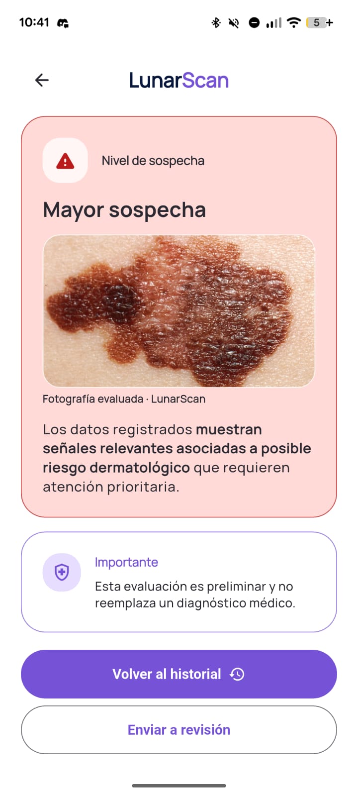 Pantalla de resultado y orientación de la app